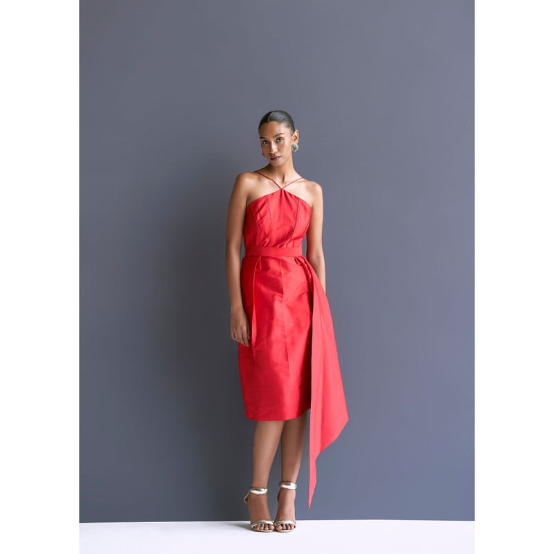 Manika Nanda Red Dress With Detachable Belt (Set of 2)