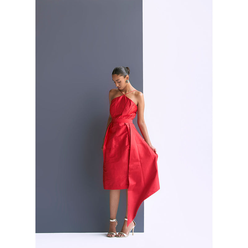 Manika Nanda Red Dress With Detachable Belt (Set of 2)