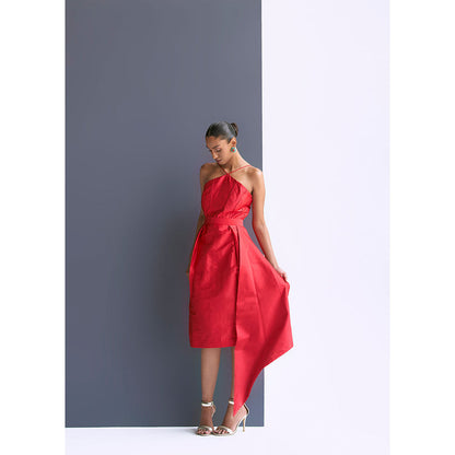 Manika Nanda Red Dress With Detachable Belt (Set of 2)