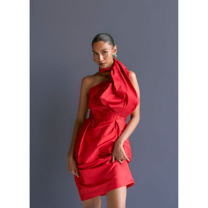 Manika Nanda Red Dress With Detachable Belt (Set of 2)