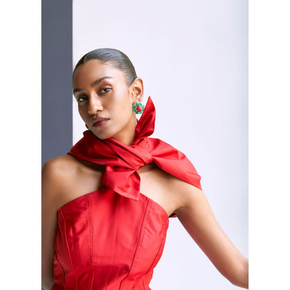 Manika Nanda Red Dress With Detachable Belt (Set of 2)