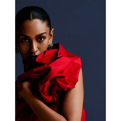 Manika Nanda Red Dress With Detachable Belt (Set of 2)