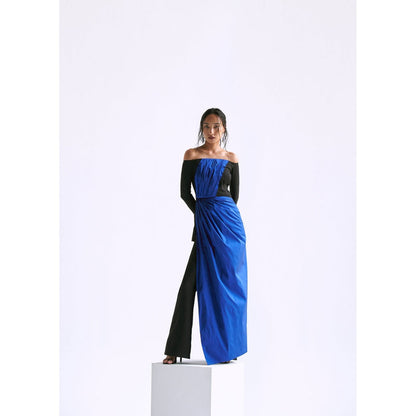 Manika Nanda Blue Draped Contrast Co-Ord (Set of 2)