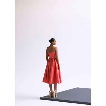 Manika Nanda Peach Classic Midi Dress With Bow Belt (Set of 2)