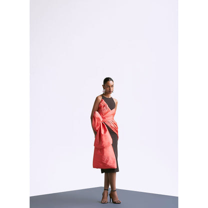 Manika Nanda Peach Draped Dress With Bow Detail