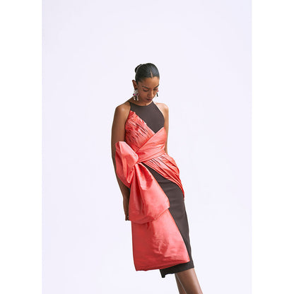 Manika Nanda Peach Draped Dress With Bow Detail