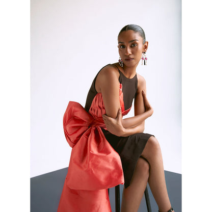 Manika Nanda Peach Draped Dress With Bow Detail