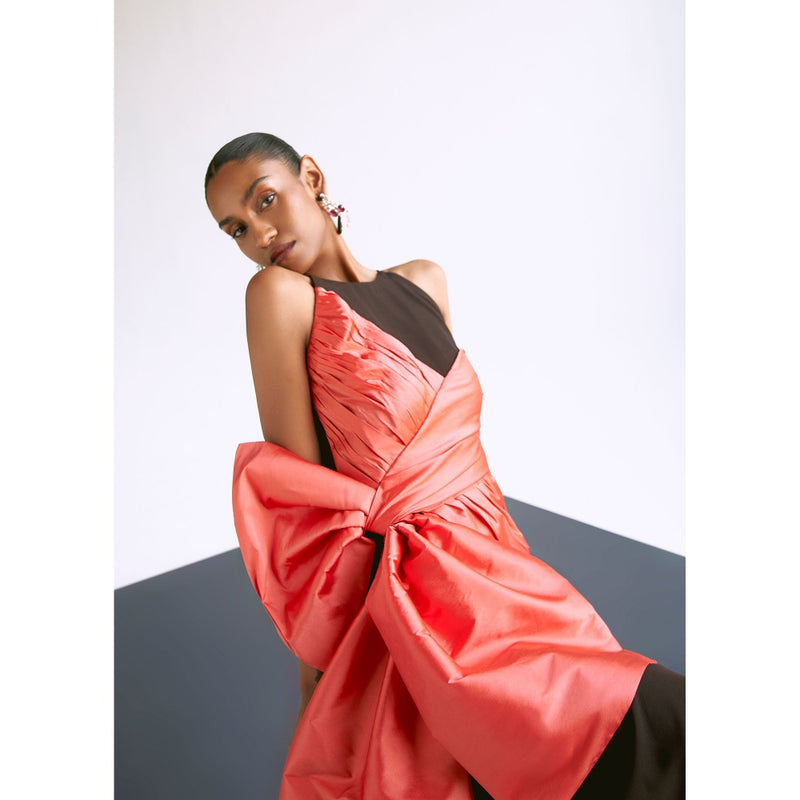 Manika Nanda Peach Draped Dress With Bow Detail