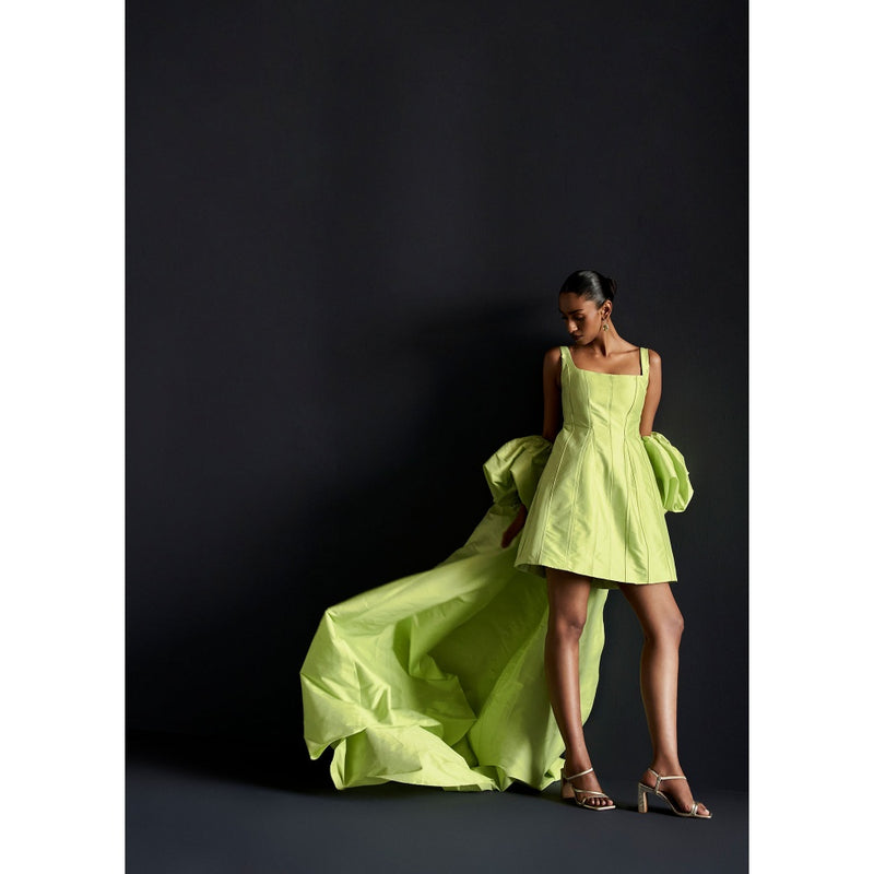 Manika Nanda Green Mini Dress With Puff Sleeve (Set of 2)