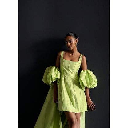 Manika Nanda Green Mini Dress With Puff Sleeve (Set of 2)