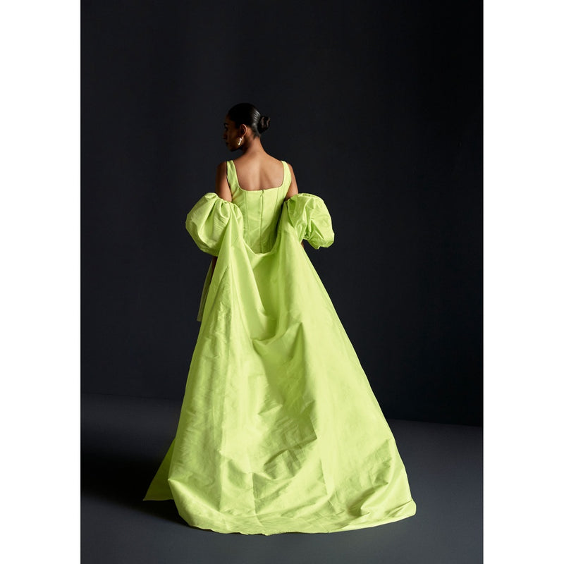 Manika Nanda Green Mini Dress With Puff Sleeve (Set of 2)