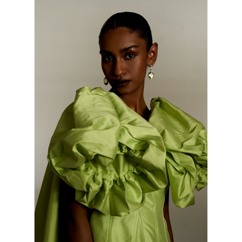 Manika Nanda Green Mini Dress With Puff Sleeve (Set of 2)