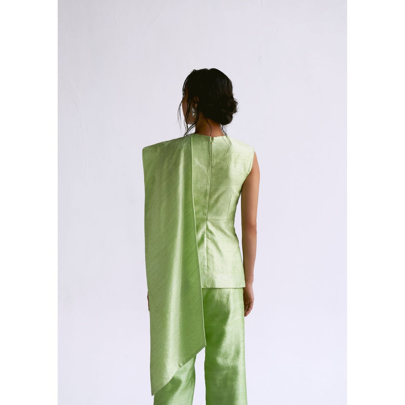 Manika Nanda Green Draped Blazer With Pant (Set of 2)