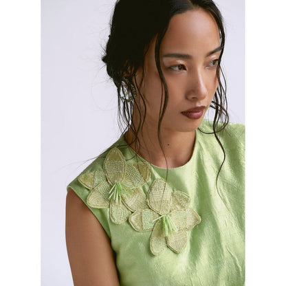 Manika Nanda Green Draped Blazer With Pant (Set of 2)