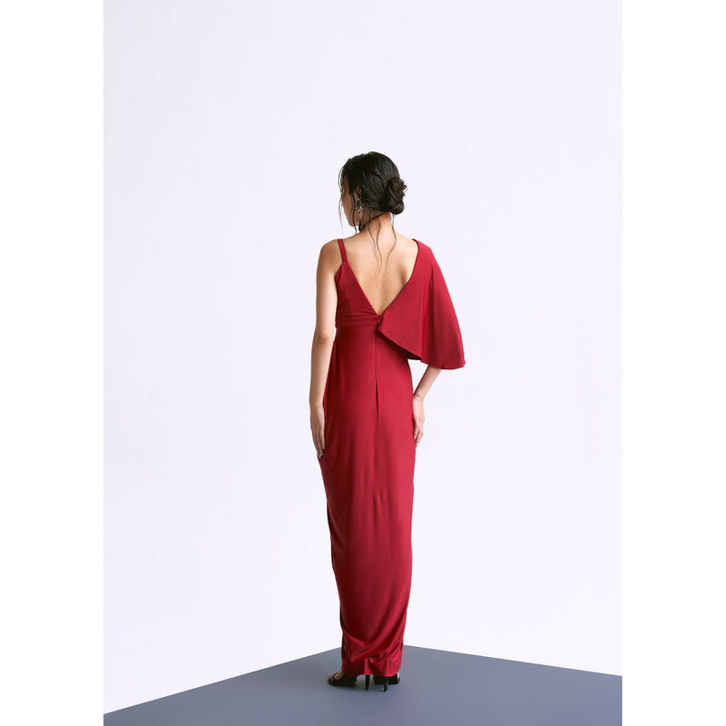 Manika Nanda Red Plunge Overlap Gown
