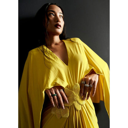 Manika Nanda Yellow Batwing Sleeve Cutout Gown