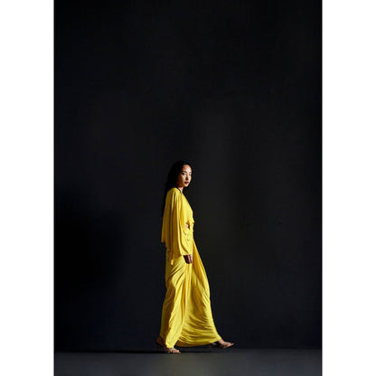Manika Nanda Yellow Batwing Sleeve Cutout Gown