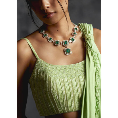 Manika Nanda Green High Slit Pre Draped Saree with Stitched Blouse