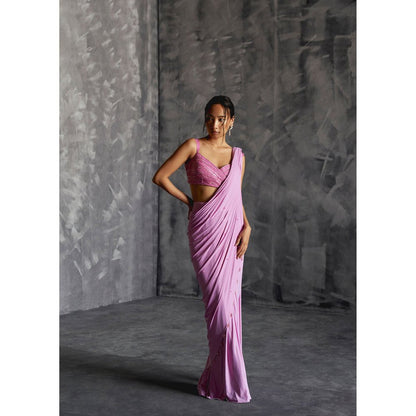 Manika Nanda Lavender Embellished Pre Draped Saree with Stitched Blouse
