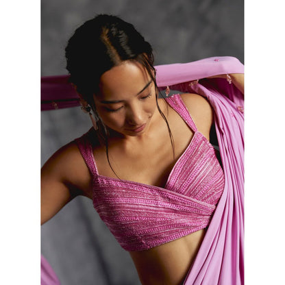 Manika Nanda Lavender Embellished Pre Draped Saree with Stitched Blouse