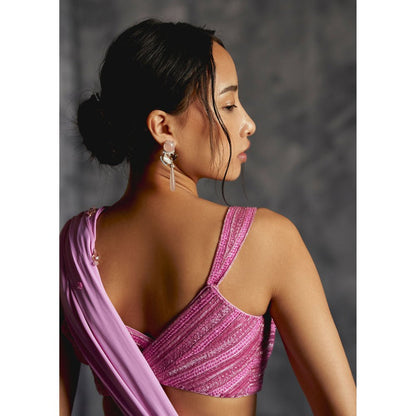 Manika Nanda Lavender Embellished Pre Draped Saree with Stitched Blouse