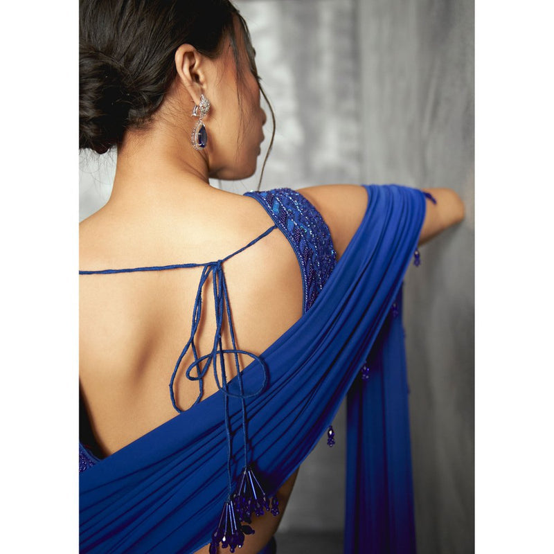 Manika Nanda Blue Rainfall Drape Skirt With Crop Top And Dupatta (Set of 3)