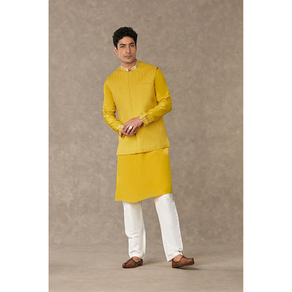 Masaba Corn Yellow Tissue Nehru Jacket with Kurta and Pant (Set of 3)