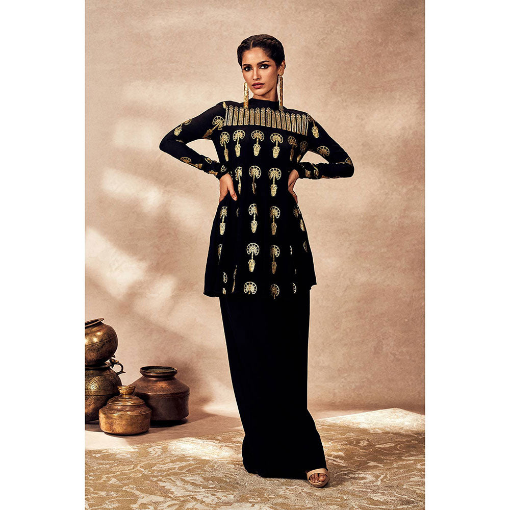 Masaba Black Traveller's Palm Tunic with Palazzo (Set of 2)