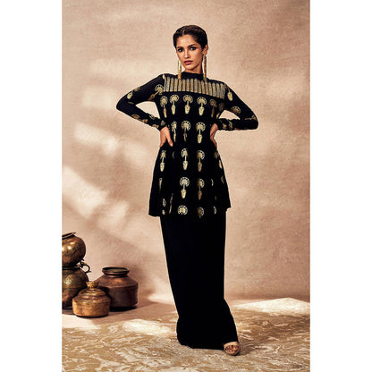 Masaba Black Traveller's Palm Tunic with Palazzo (Set of 2)