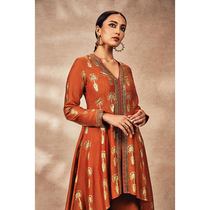 Masaba Rust Traveller's Palm Kurta with Palazzo (Set of 2)