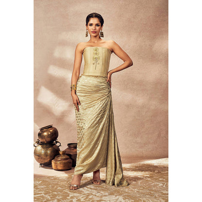 Masaba Beige Pixie Dust Top with Skirt and Dupatta (Set of 3)