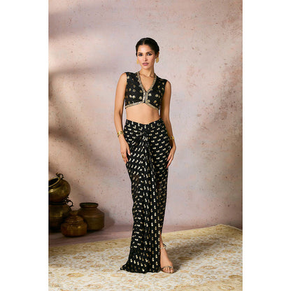 Masaba Black Palms cape Skirt with Top (Set of 2)