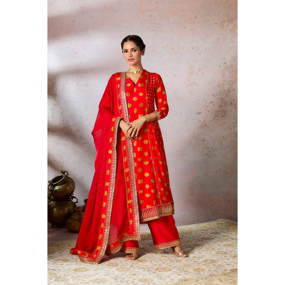 Masaba Red Trinkets Kurta with Palazzo and Dupatta (Set of 3)