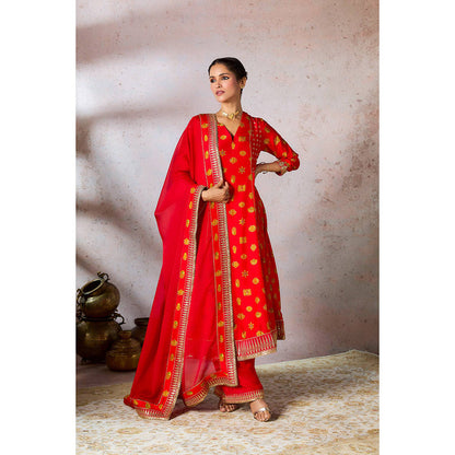 Masaba Red Trinkets Kurta with Palazzo and Dupatta (Set of 3)