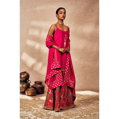 Masaba Pink Tropical Rhapsody Sharara with Kurta and Dupatta (Set of 3)