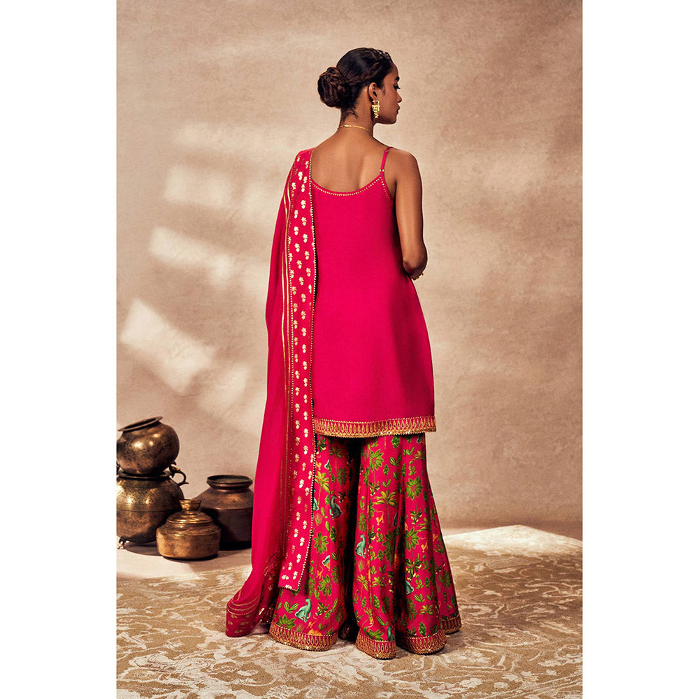 Masaba Pink Tropical Rhapsody Sharara with Kurta and Dupatta (Set of 3)