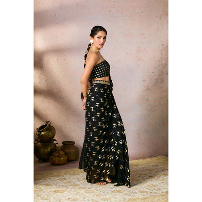 Masaba Black Mystic Drape Saree with Stitched Blouse