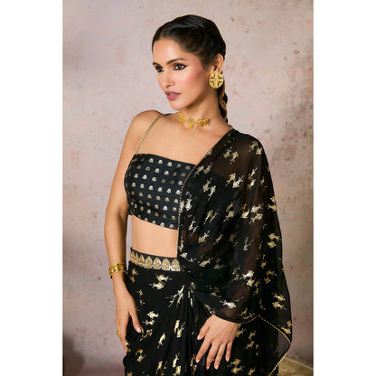 Masaba Black Mystic Drape Saree with Stitched Blouse