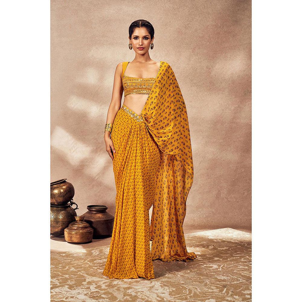 Masaba Yellow Pixie Dust Drape Saree with Stitched Blouse