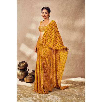 Masaba Yellow Pixie Dust Drape Saree with Stitched Blouse