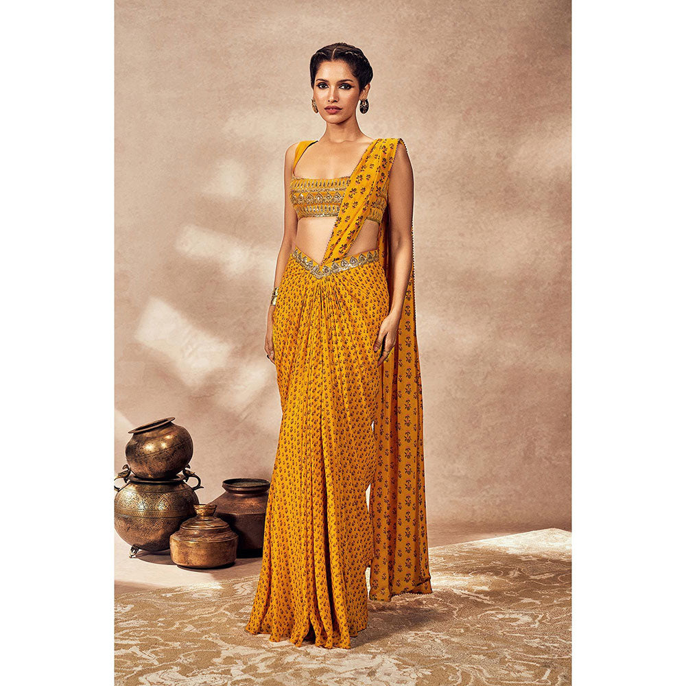 Masaba Yellow Pixie Dust Drape Saree with Stitched Blouse