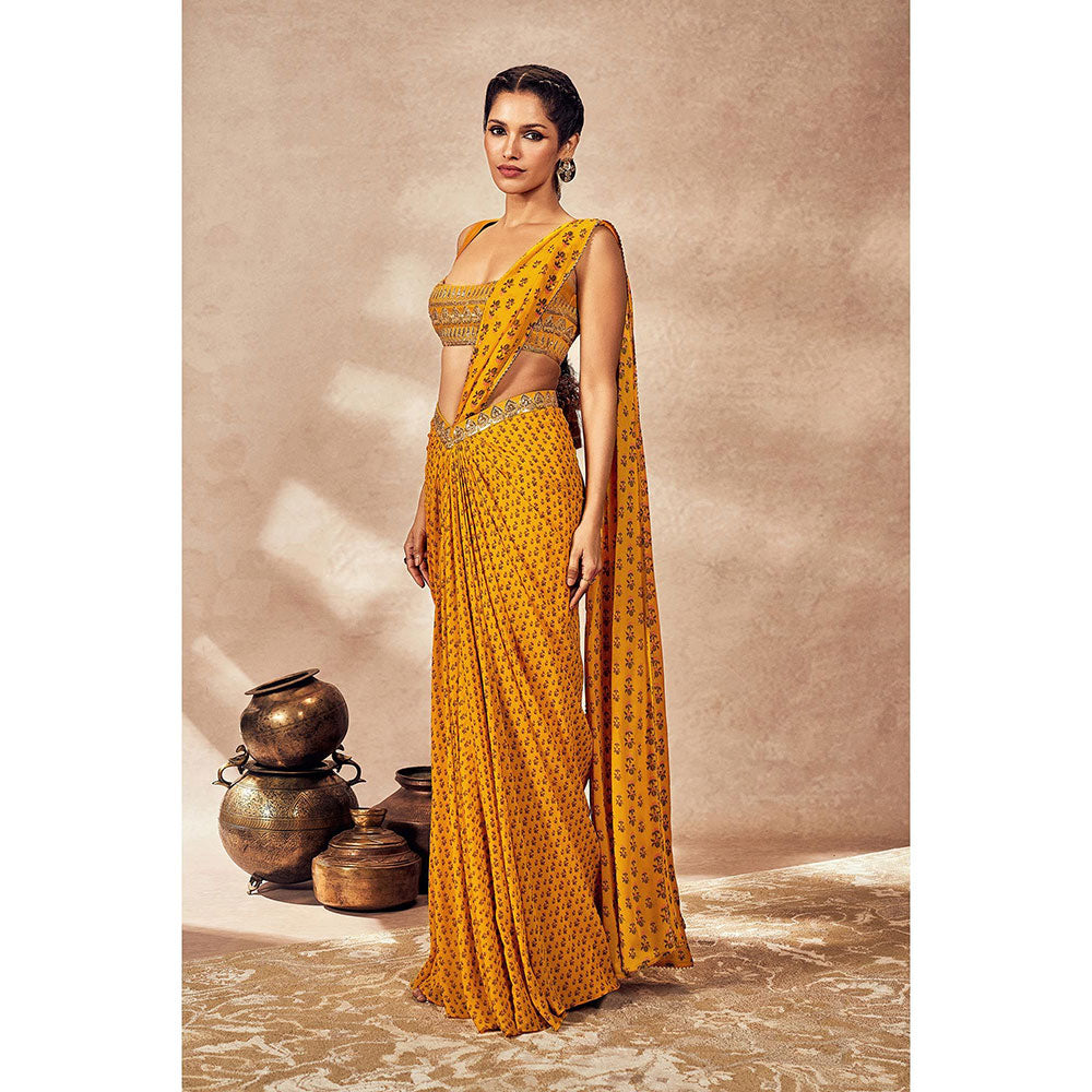 Masaba Yellow Pixie Dust Drape Saree with Stitched Blouse