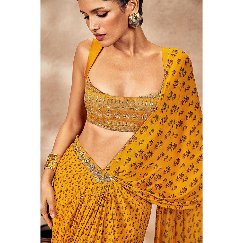 Masaba Yellow Pixie Dust Drape Saree with Stitched Blouse
