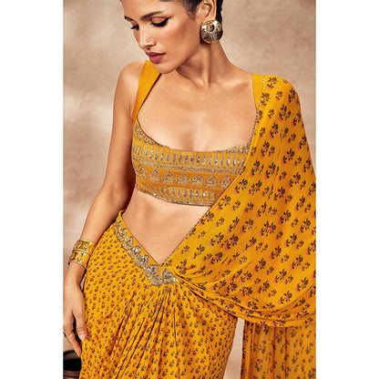 Masaba Yellow Pixie Dust Drape Saree with Stitched Blouse