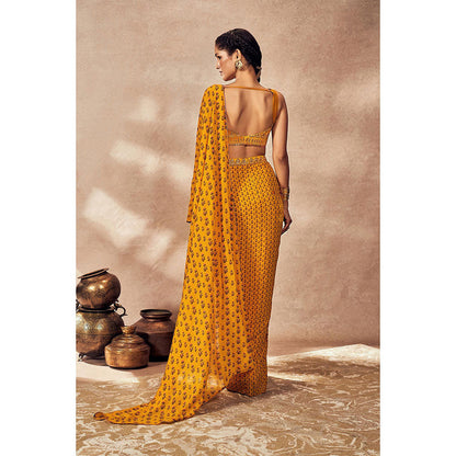 Masaba Yellow Pixie Dust Drape Saree with Stitched Blouse