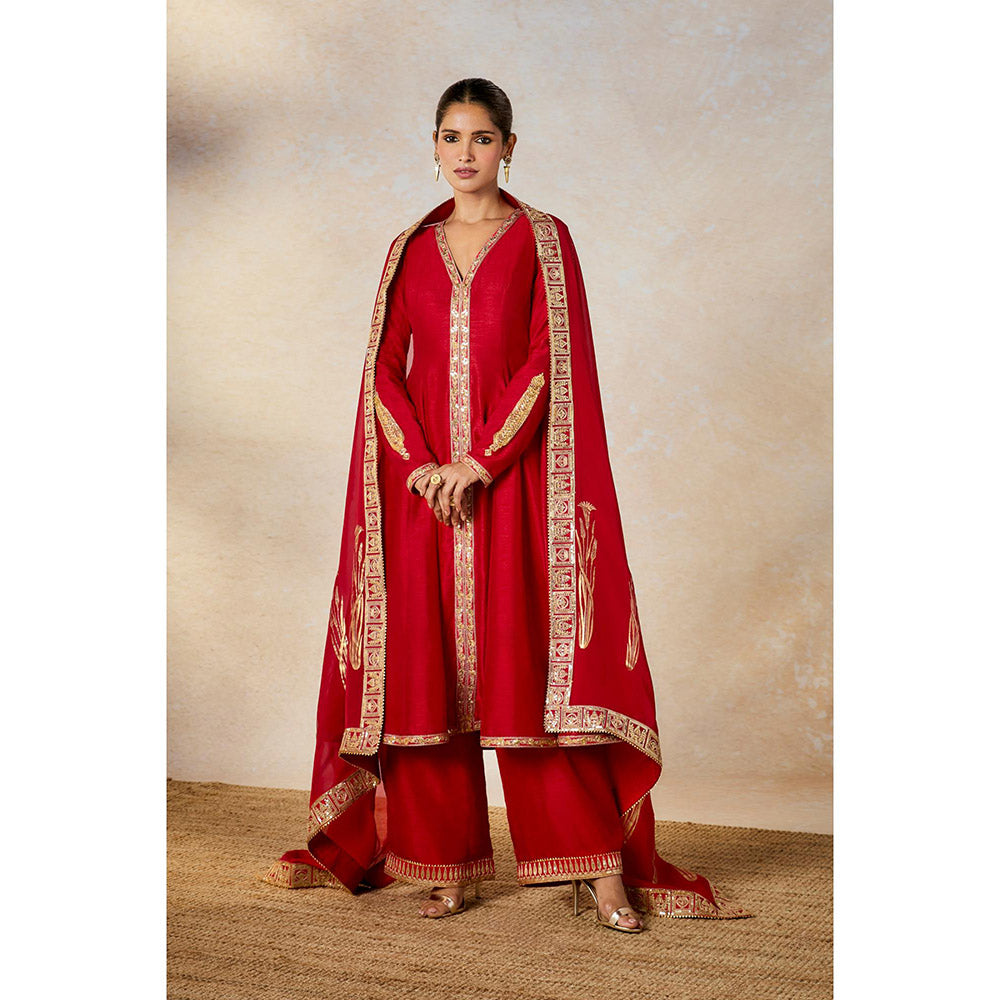 Masaba Red Whispering Lily Embroidered Kurta with Pant and Dupatta (Set of 3)