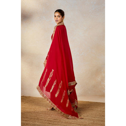 Masaba Red Whispering Lily Embroidered Kurta with Pant and Dupatta (Set of 3)