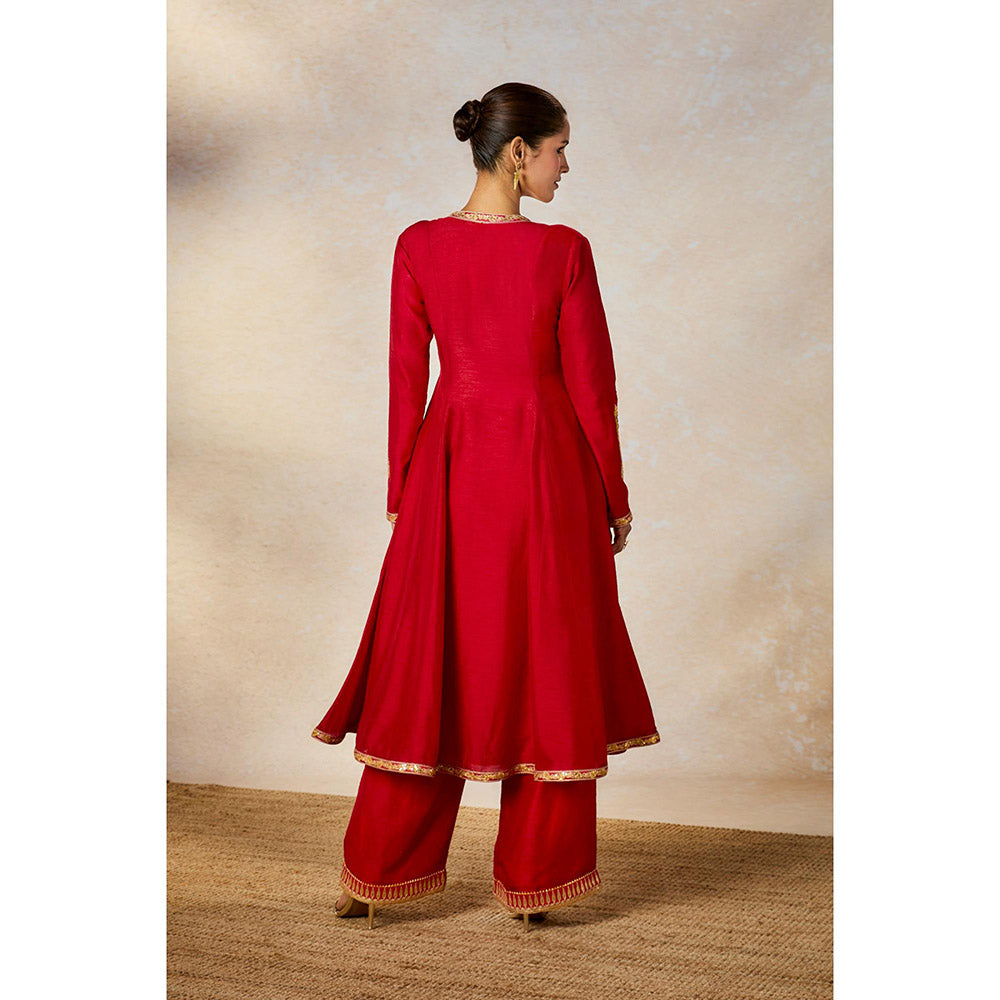 Masaba Red Whispering Lily Embroidered Kurta with Pant and Dupatta (Set of 3)