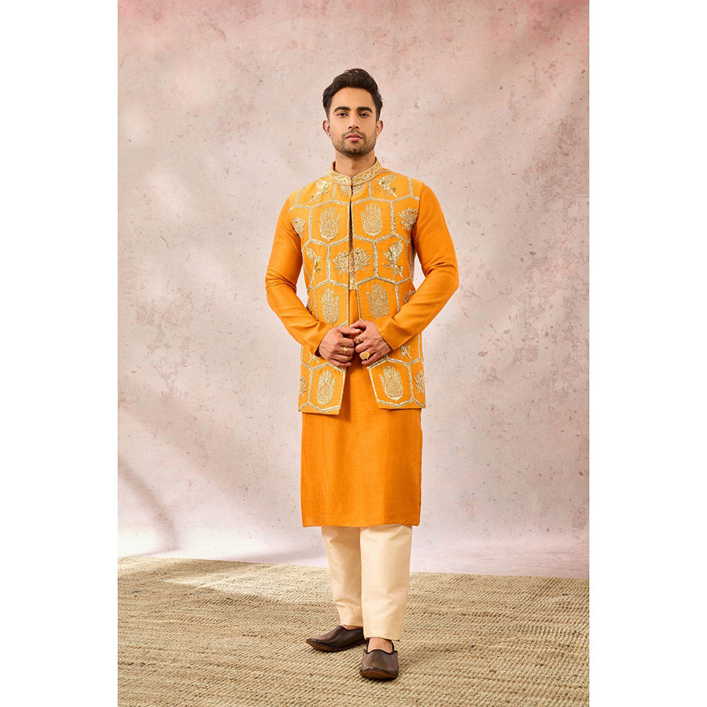 Masaba Mustard Nehru Jacket with Kurta and Churidar (Set of 3)