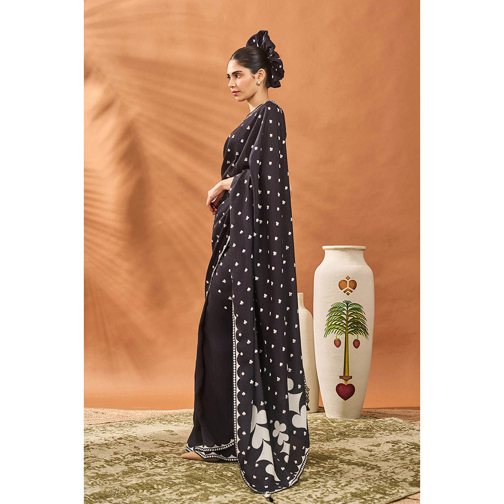 Masaba Black All Fours Saree with Unstitched Blouse